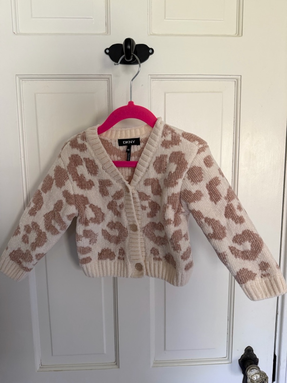 DKNY Cream & Tan Leopard Print Knit Cardigan